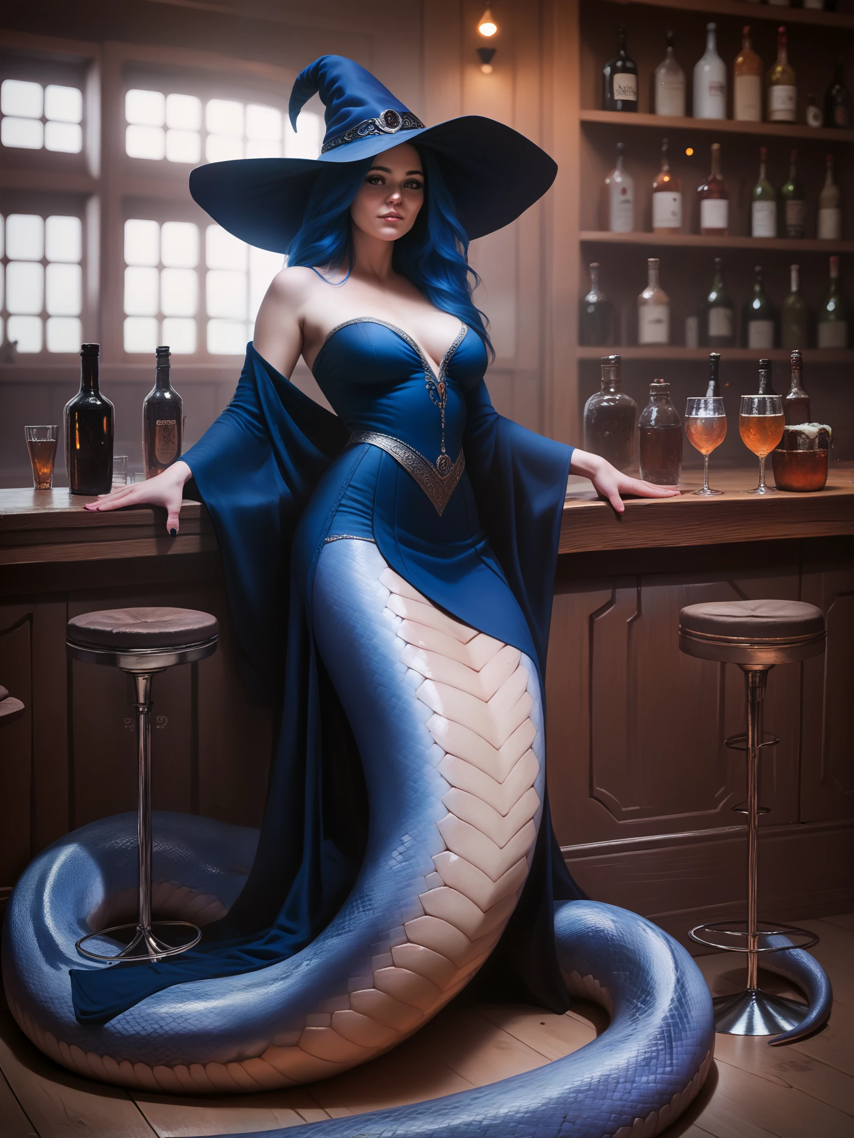 score_9, score_8_up, score_7_up, score_6_up, score_5_up, score_4_up,
<lora:lamia-ponyxl-v1:1>,
a beautiful lamia woman at a bar, blue hair, witch clothes,, ultra realistic, (high quality, detailed, beautiful), detailed beautiful eyes, realistic, outstanding,
<lora:add-detail-xl:0.7> <lora:xl_more_art-full_v1:0.1>