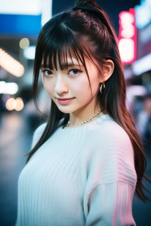 (highest quality,masterpiece:1.3,ultra high resolution),(Super detailed,caustics,8k),(photorealistic:1.4,RAW shooting),1 girl,(look at the camera with a smile),20-year-old,cute,Japanese,black hair long bronde, (Wearing a reddish brown formal dress:1.5), (Ruffled collar dress:1.5),denim shorts,big ,bust up shot,street,face focus,Natural light,Backlight,(A bright light shines from above),(Lens flare),professional writing,(low position),(Low - Angle)