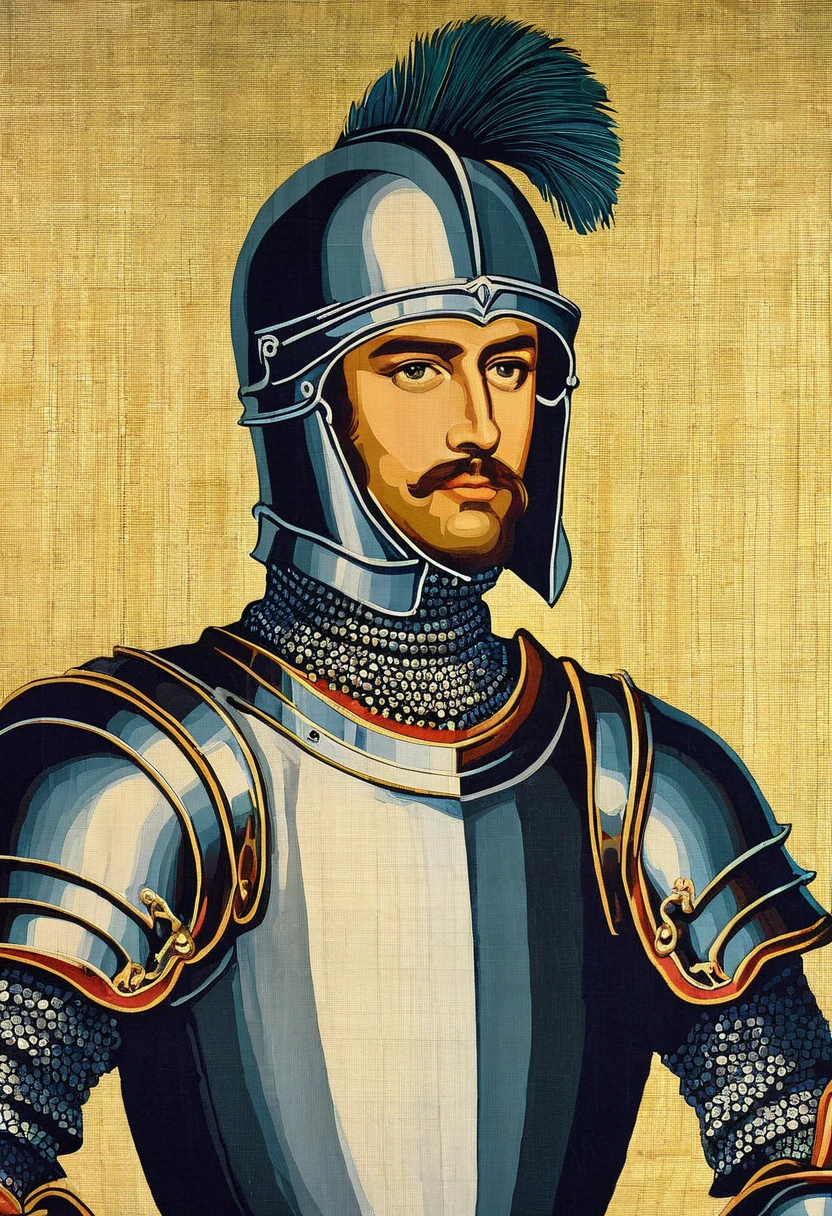 portrait of a knight in armor in ths_tapestry style <lora:ths_tapestry XL:0.8>