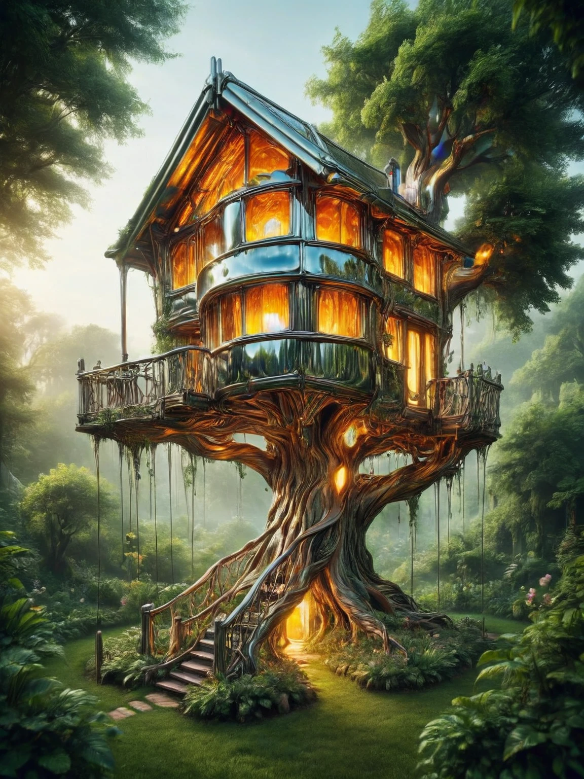 ais-moltenz tree house in a lush garden <lora:Molten_Metal_SDXL:1>