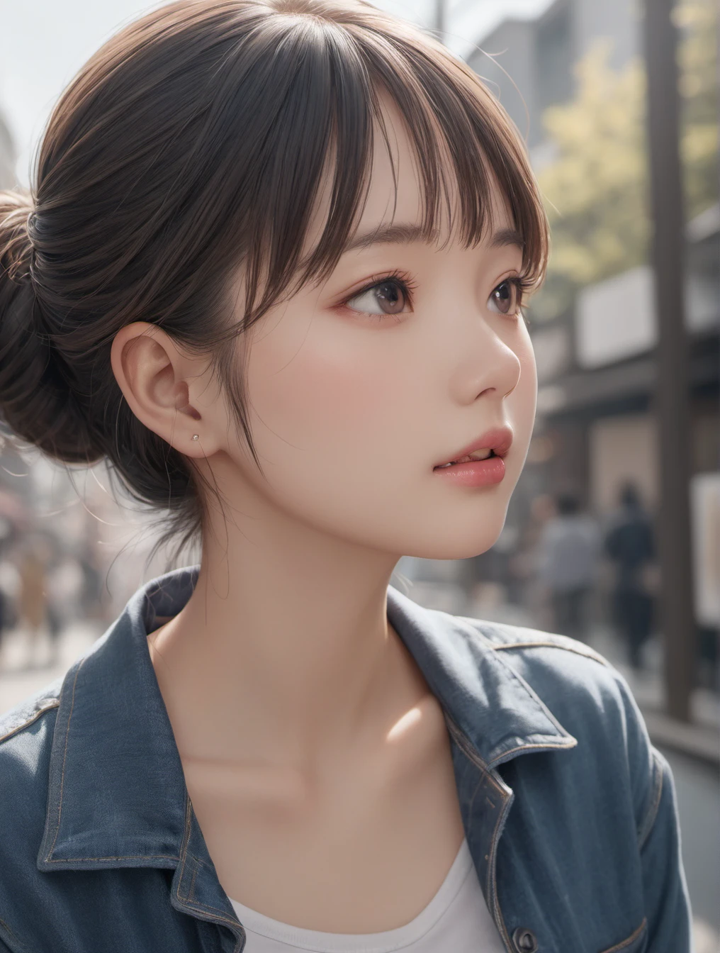 8k, RAW,natural skin,detailed skin,japanese girl,looking at another,outdoors,photo model,close up fece,best quality,masterpiece
