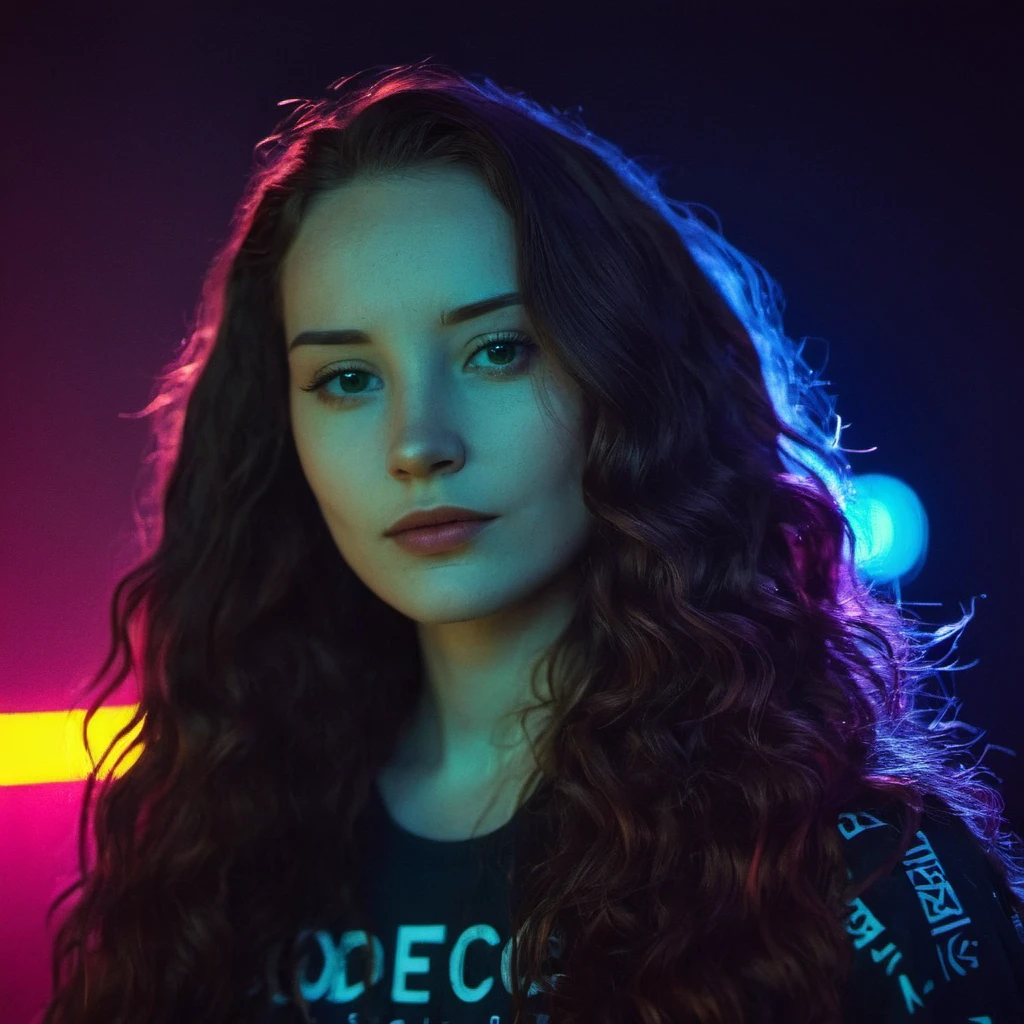 Photo of a woman with long wavy hair,portrait,kodachrome, neon,cyberpunk,  , <lora:asmrdarling_xl_2_standard_merger_21_51_055_045:1>