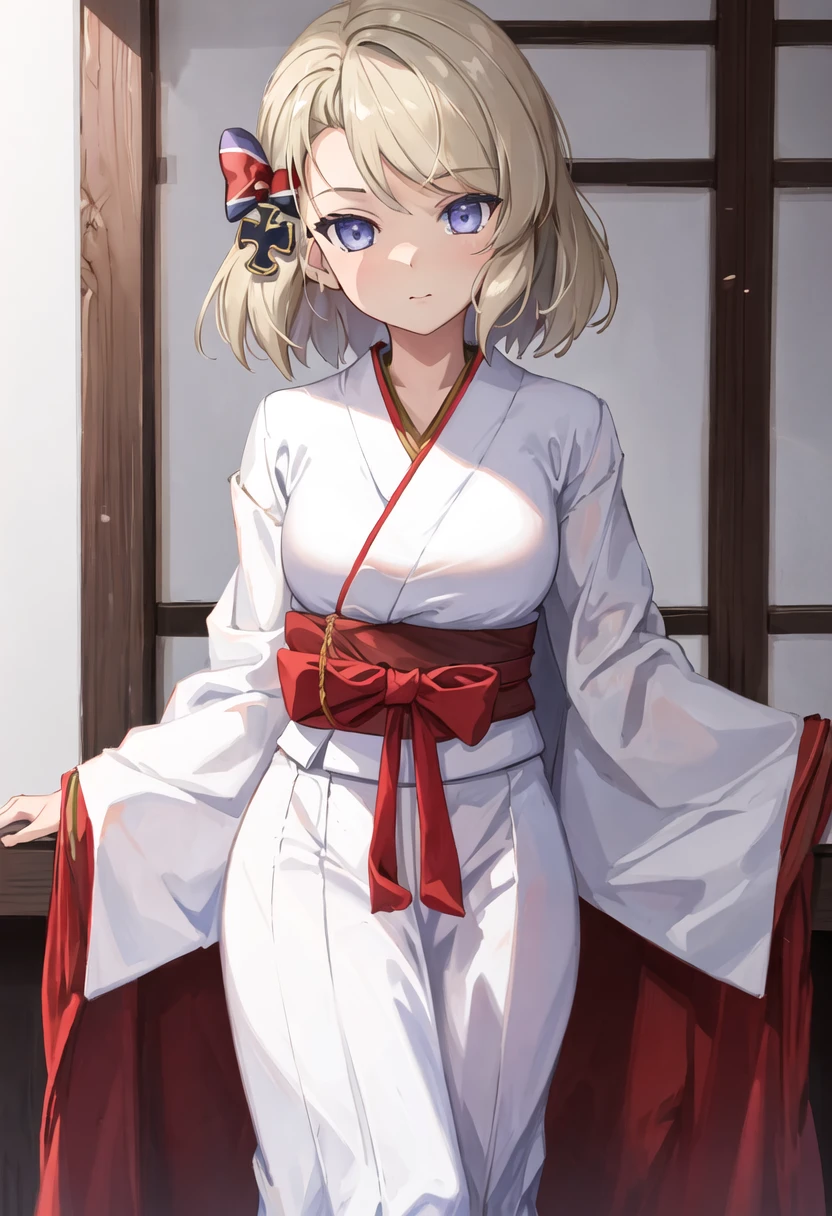 best quality, masterpiece, highres, solo, {z23_azurlane:0.90}, {white kimono:1.35}, {red hakama:1.35}, {wide sleeves:1.20}