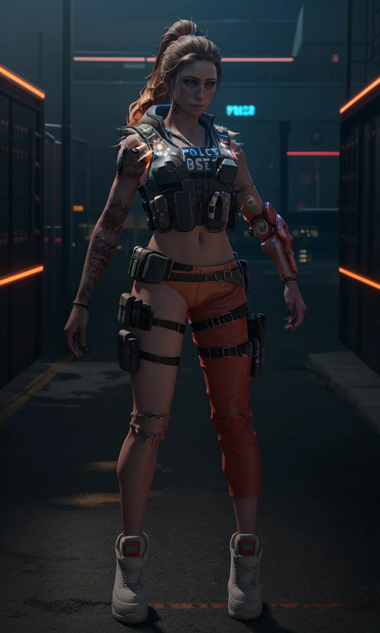 <lora:GoodHands-beta2:1> nice hands, perfect hands,  <lora:add_detail:1>, ((masterpiece)), (best quality:1.7),  <lora:lilith_(borderlands):0.7> lilith (borderlands), short hair, red hair, white strand hair, yellow eyes, arm tattoo, full body shot (((sexy, black crop top, black short, led shoes, led armband)))