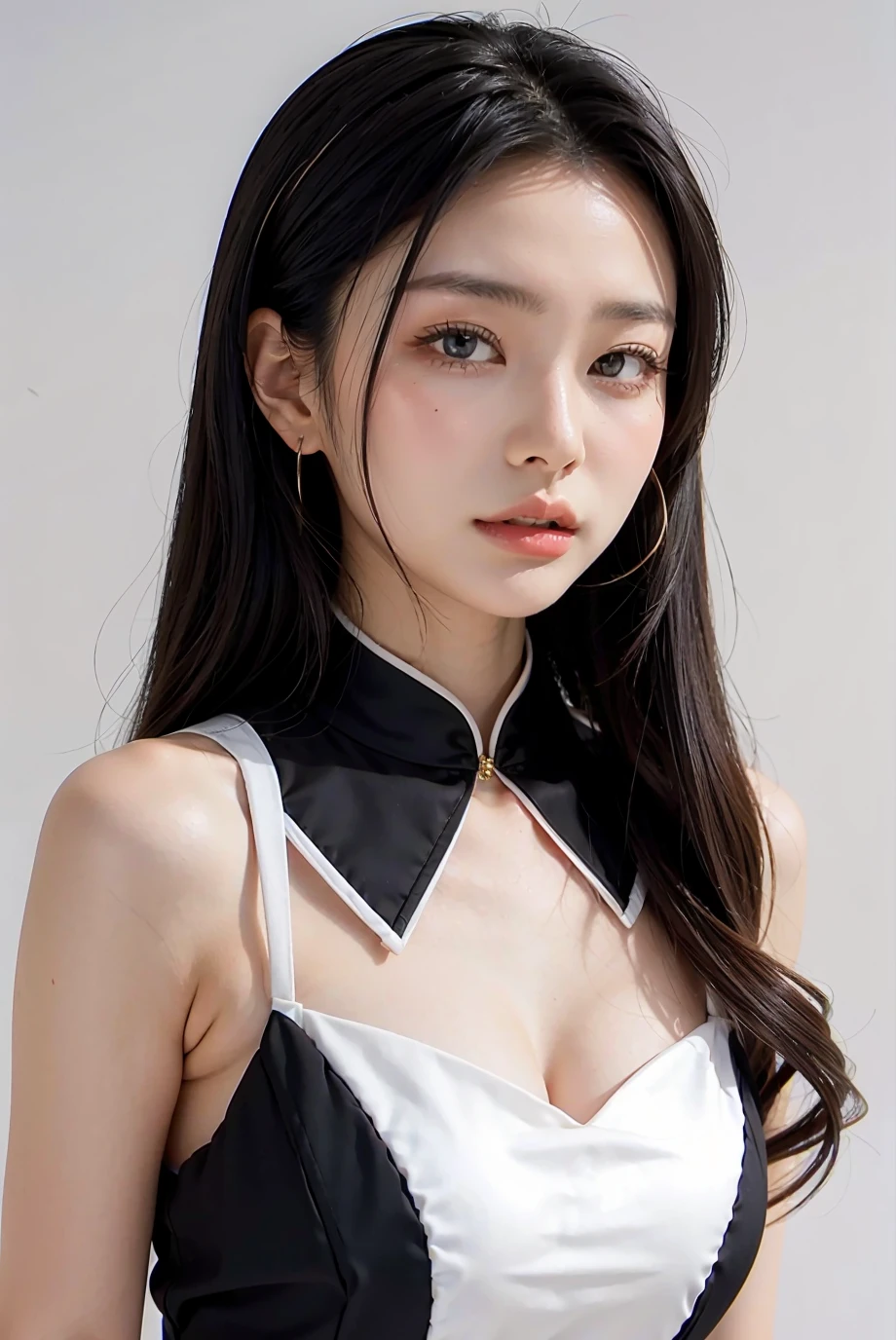 1girl, black formal dress, white background, <lora:raelilblackV1-02:1>