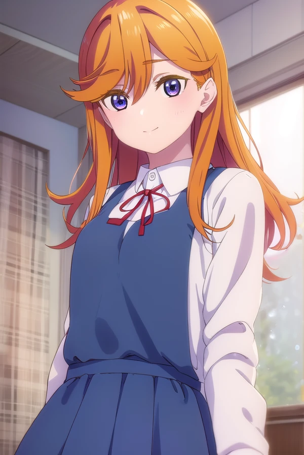 kanonshibuya, <lora:kanon shibuya s2-lora-nochekaiser:1>,
kanon shibuya, long hair, bangs, (purple eyes:1.1), orange hair, hair between eyes, smile,
BREAK shirt, dress, ribbon, school uniform, jacket, white shirt, open clothes, collared shirt, open jacket, red ribbon, neck ribbon, blue jacket, pinafore dress, grey dress, yuigaoka school uniform,
BREAK indoors, classroom,
BREAK looking at viewer, (cowboy shot:1.5),
BREAK <lyco:GoodHands-beta2:1>, (masterpiece:1.2), best quality, high resolution, unity 8k wallpaper, (illustration:0.8), (beautiful detailed eyes:1.6), extremely detailed face, perfect lighting, extremely detailed CG, (perfect hands, perfect anatomy),