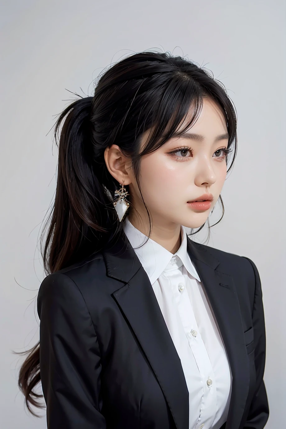 1girl, black formal dress, white background, <lora:raelilblackV1-02:1>