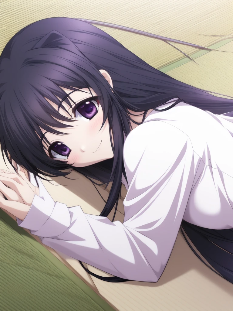 <lora:Mashita_Haruka:0.8>, MashitaHaruka, 1girl, solo, lying, futon, long sleeves, on side, bed, tatami, under covers, smile, purple eyes, looking at viewer, blanket,
masterpiece, high quality, very_high_resolution, large_filesize, full color,