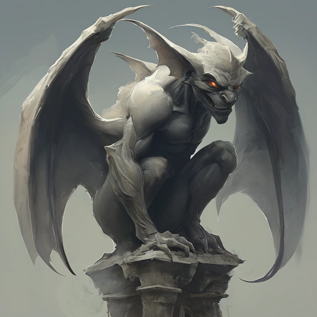 <lora:artfullygargoyle_sdxl_v1:1>,Logo,Gargoyles are magical creatures that were originally created by a very powerful cleric from stone statues. The first gargoyles were terrible winged stone monsters,designed to protect holy places from evil spirits. Still,during a huge magical battle,their inner being was altered and they became fully conscious creatures that have a very high affinity for magic. After centuries of magical modifications and enhancements,gargoyles are nowadays a very much changed race that is not warlike at all but rely entirely upon magic,
