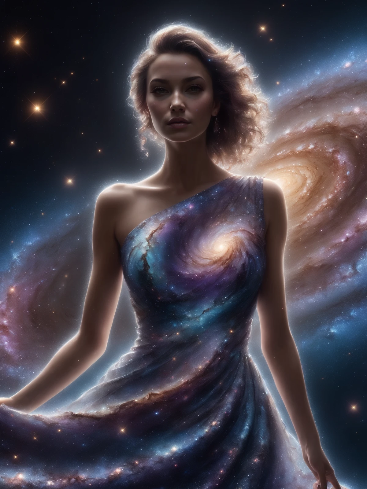 woman wearing a dress mad-spiral-galaxy, night club <lora:Spiral_Galaxies_SDXL:0.5>, (masterpiece:1.2), best quality, (hyperdetailed, highest detailed:1.2), high resolution textures