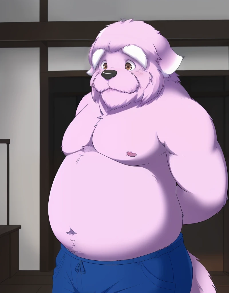 snow wolf, ((all white fur:1.5)), solo, Perfect sky blue eyes, Collar, (Wear tight white fundoshi), (artist:Takemoto Arashi), Look at the audience, Mature face, elder, Simple background, naughty face, glint, longeyelashes, (fang out:1.5), (Clear facial details), seductive smile, full-body character portrait, Pink meat pads, nipple, nude, Lying on the bed, Show your butt crack to the audience, Expose the anus, doyagao, from side, Tonalism, tachi-e, best quality, UHD, super detail, high details
