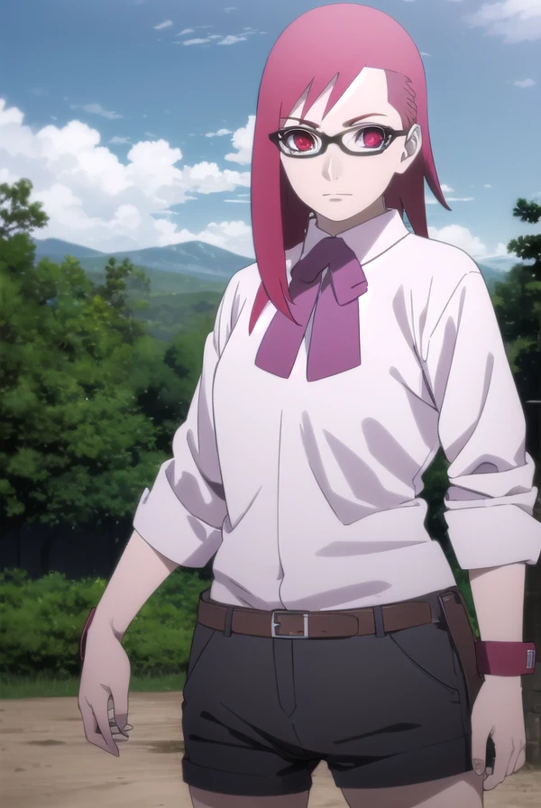 karinuzumaki, <lora:karin uzumaki-lora-nochekaiser:1>,
karin uzumaki, (red eyes:1.3), red hair, glasses,
BREAK shirt, shorts, wrist cuffs, black shorts, long sleeves,
BREAK outdoors, forest, nature, trees, sun, sky, clouds,
BREAK looking at viewer, (cowboy shot:1.5),
BREAK <lyco:GoodHands-beta2:1>, (masterpiece:1.2), best quality, high resolution, unity 8k wallpaper, (illustration:0.8), (beautiful detailed eyes:1.6), extremely detailed face, perfect lighting, extremely detailed CG, (perfect hands, perfect anatomy),