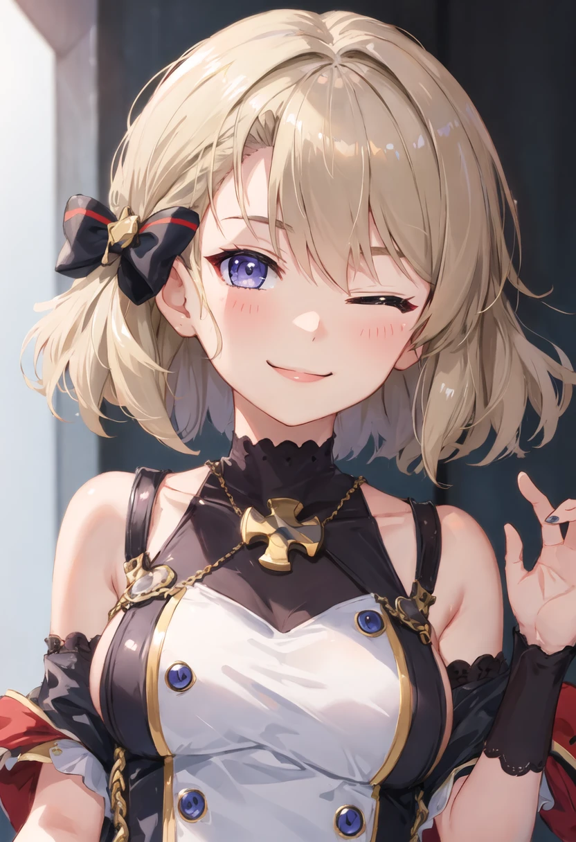 best quality, masterpiece, highres, solo, {z23_azurlane:0.90}, smile, happy, one_eye_closed, portrait, looking at viewer