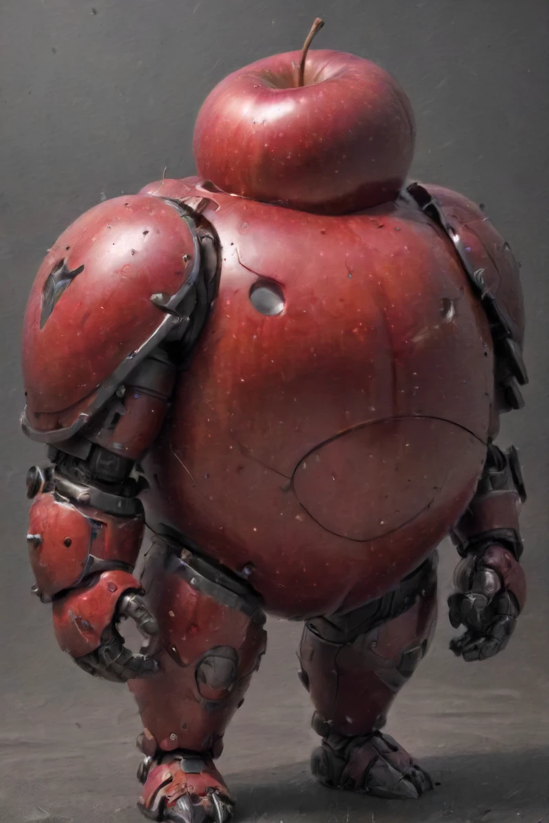 an armored (apple:1.1) that is of military grade quality and is wearing red armor,  <lora:- SDXL - heavy_armored_V2.1:1>