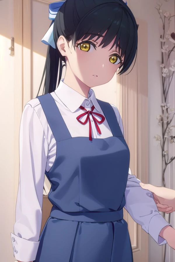 renhazuki, <lora:ren hazuki s2-lora-nochekaiser:1>,
ren hazuki, long hair, bangs, black hair, bow, (yellow eyes:1.3), ponytail, hair bow, high ponytail,
BREAK shirt, dress, ribbon, school uniform, jacket, white shirt, open clothes, collared shirt, open jacket, red ribbon, neck ribbon, blue jacket, pinafore dress, grey dress, yuigaoka school uniform,
BREAK indoors, classroom,
BREAK looking at viewer, (cowboy shot:1.5),
BREAK <lyco:GoodHands-beta2:1>, (masterpiece:1.2), best quality, high resolution, unity 8k wallpaper, (illustration:0.8), (beautiful detailed eyes:1.6), extremely detailed face, perfect lighting, extremely detailed CG, (perfect hands, perfect anatomy),