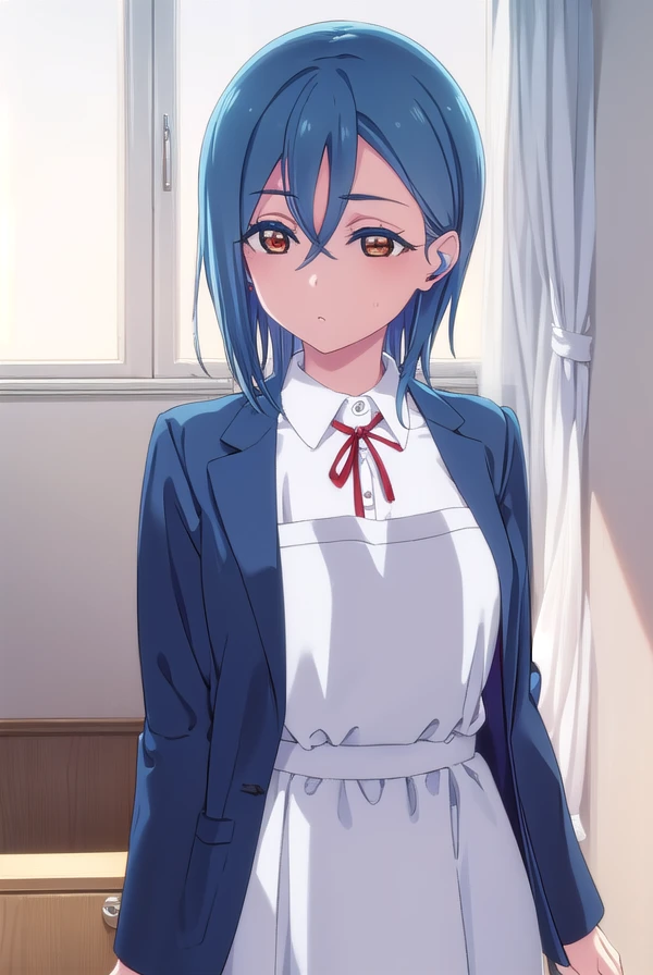 shikiwakana, <lora:shiki wakana s2-lora-nochekaiser:1>,
shiki wakana, short hair, bangs, (red eyes:1.3), hair between eyes, blue hair, earrings, stud earrings,
BREAK shirt, dress, ribbon, school uniform, jacket, white shirt, open clothes, collared shirt, open jacket, red ribbon, neck ribbon, blue jacket, pinafore dress, grey dress, yuigaoka school uniform,
BREAK indoors, classroom,
BREAK looking at viewer, (cowboy shot:1.5),
BREAK <lyco:GoodHands-beta2:1>, (masterpiece:1.2), best quality, high resolution, unity 8k wallpaper, (illustration:0.8), (beautiful detailed eyes:1.6), extremely detailed face, perfect lighting, extremely detailed CG, (perfect hands, perfect anatomy),