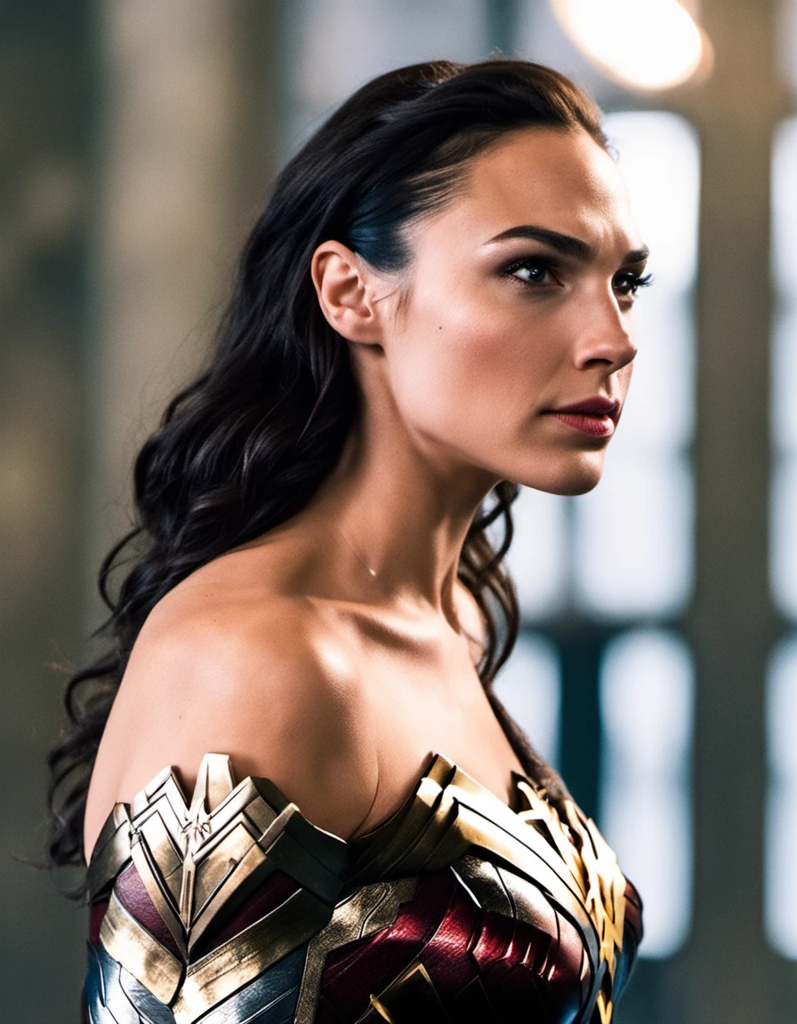 analog photo, gal gadot as wonder woman, close-up, sharp, natural lighting, ((wonder woman costume))