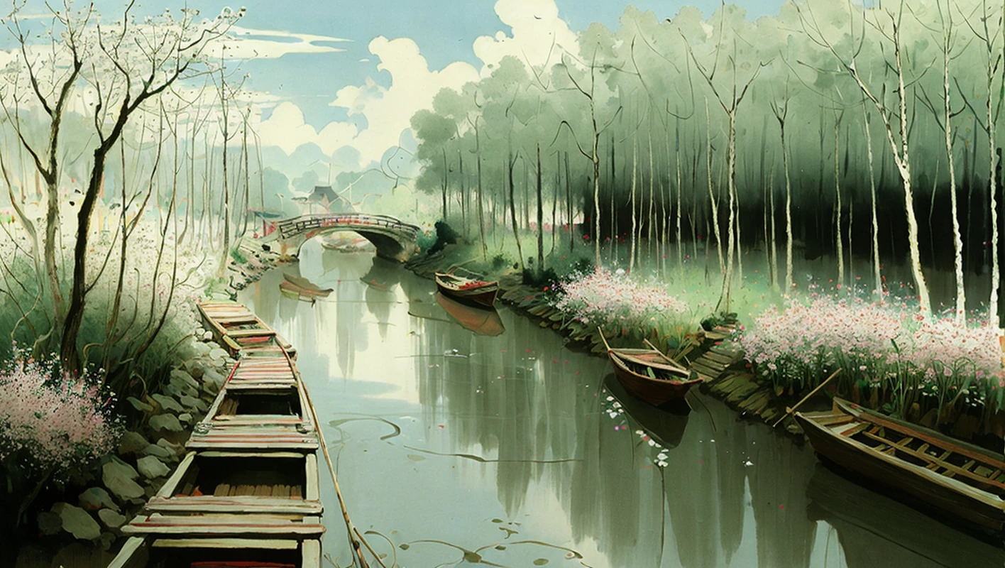 best quality,masterpiece,highly detailed,ultra-detailed,  
<lora:neg4all_bdsqlsz_V3.5:-1>,  <lora:Jiangnan:1> 
cityscape, riverbank, boat,traditional media, blue sky, overgrown, plants,flowers