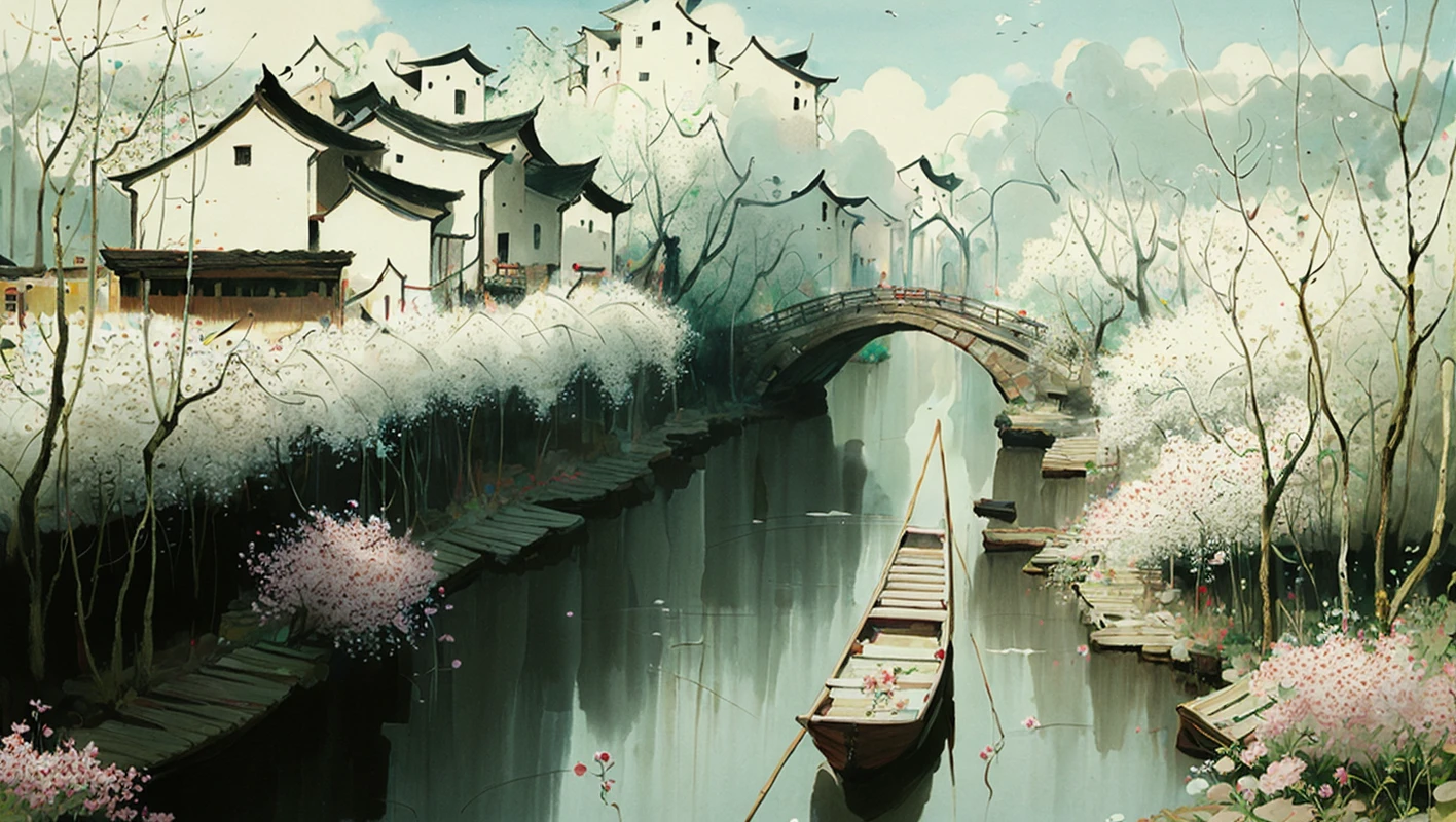 best quality,masterpiece,highly detailed,ultra-detailed,
<lora:neg4all_bdsqlsz_V3.5:-1>, <lora:Jiangnan:1>
cityscape, riverbank, boat,traditional media, blue sky, overgrown, plants,flowers
