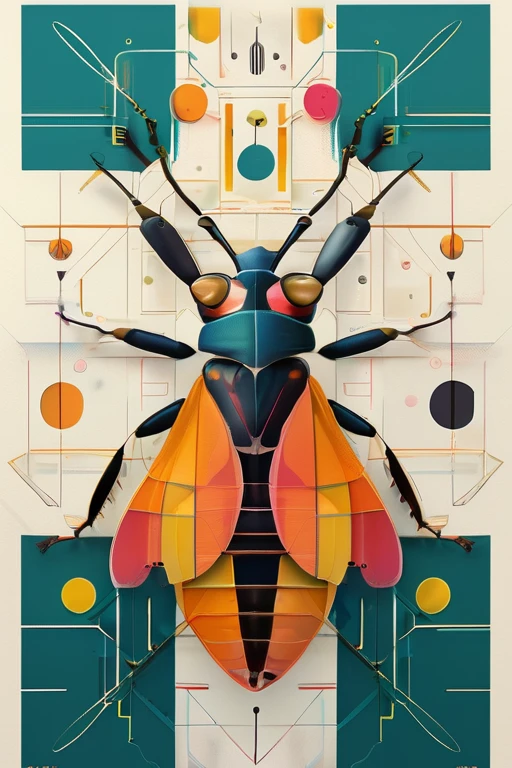 <lora:artfullyinsect_-_v1:0.5>,the front of a new card showing a insect,an abstract graphic of an abstract colorful thing,this colorful illustratio is very abstract,architectural illustrator,colorful minimalism,detailed rendering,fragmented planes,inventive character designs,in the style of multifaceted geometry,in the style of futuristic cyberpunk,hyper-realistic animal illustrations,kimoicore,loose,majestic composition,mechanica,de,gns, textured illustrations, symmetry, staining