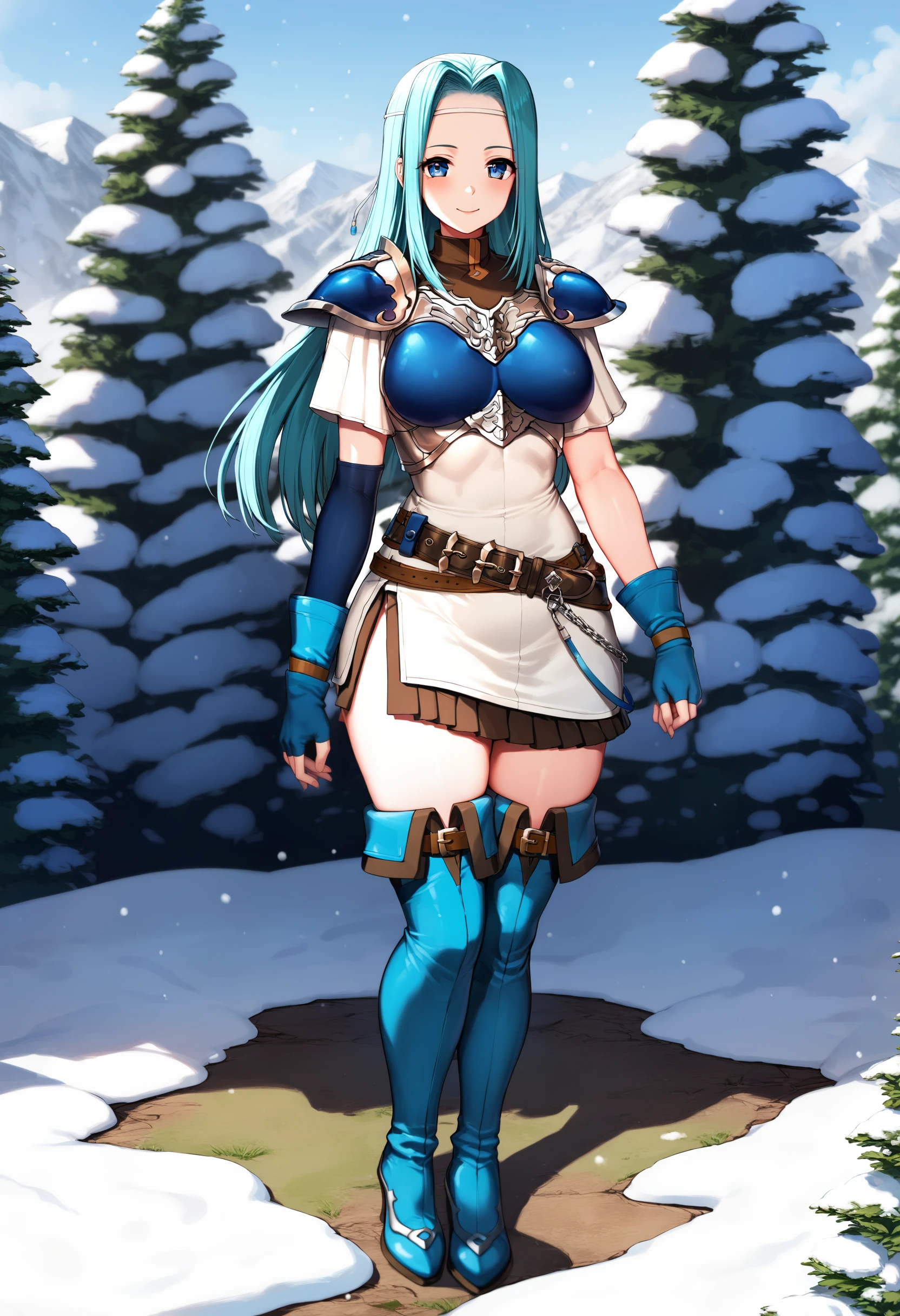 Elderly woman with white hair and ponytail and huge breasts,Japan Armor,slim figure,swimming trunks,Thin legs,White socks,slippers,front,Standing,forest
