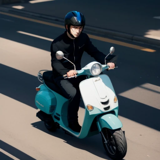 , masterpiece, Highest Quality, Highest Resolution, perfect background, perfect perspective, sharp image, perfect details, perfect lighting, perfect shadows, Perfect lighting, Best background,
perfect anime style, riding scooter, 1boy,