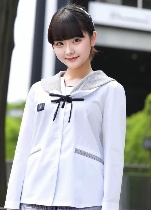 masterpiece,best quality,higher <lora:schooluniform:0.8> 1girl, solo, realistic, looking at viewer,harajuku,