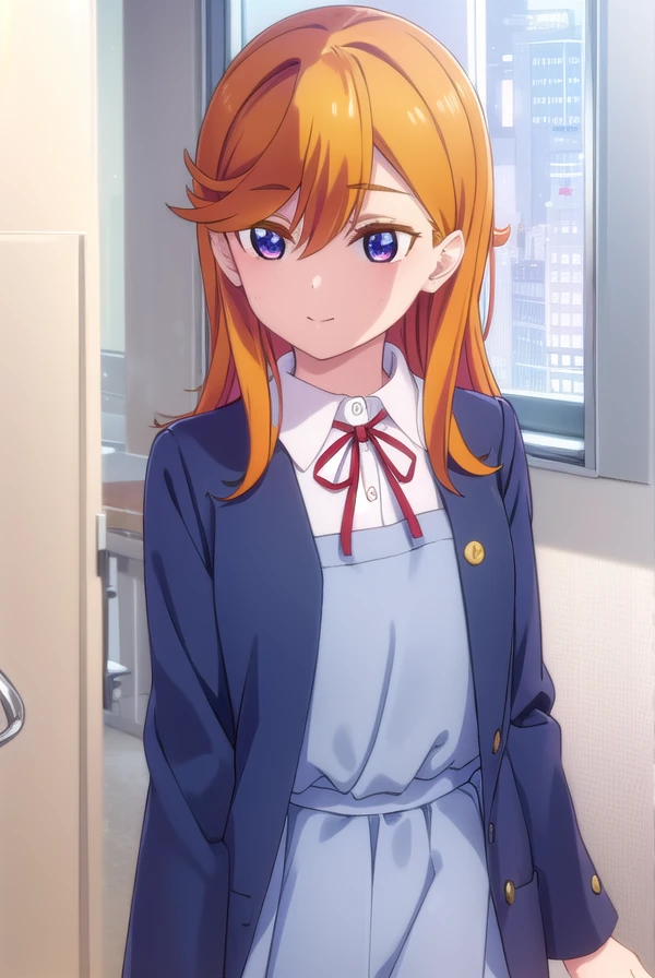 kanonshibuya, <lora:kanon shibuya s2-lora-nochekaiser:1>,
kanon shibuya, long hair, bangs, (purple eyes:1.1), orange hair, hair between eyes, smile,
BREAK shirt, dress, ribbon, school uniform, jacket, white shirt, open clothes, collared shirt, open jacket, red ribbon, neck ribbon, blue jacket, pinafore dress, grey dress, yuigaoka school uniform,
BREAK indoors, classroom,
BREAK looking at viewer, (cowboy shot:1.5),
BREAK <lyco:GoodHands-beta2:1>, (masterpiece:1.2), best quality, high resolution, unity 8k wallpaper, (illustration:0.8), (beautiful detailed eyes:1.6), extremely detailed face, perfect lighting, extremely detailed CG, (perfect hands, perfect anatomy),