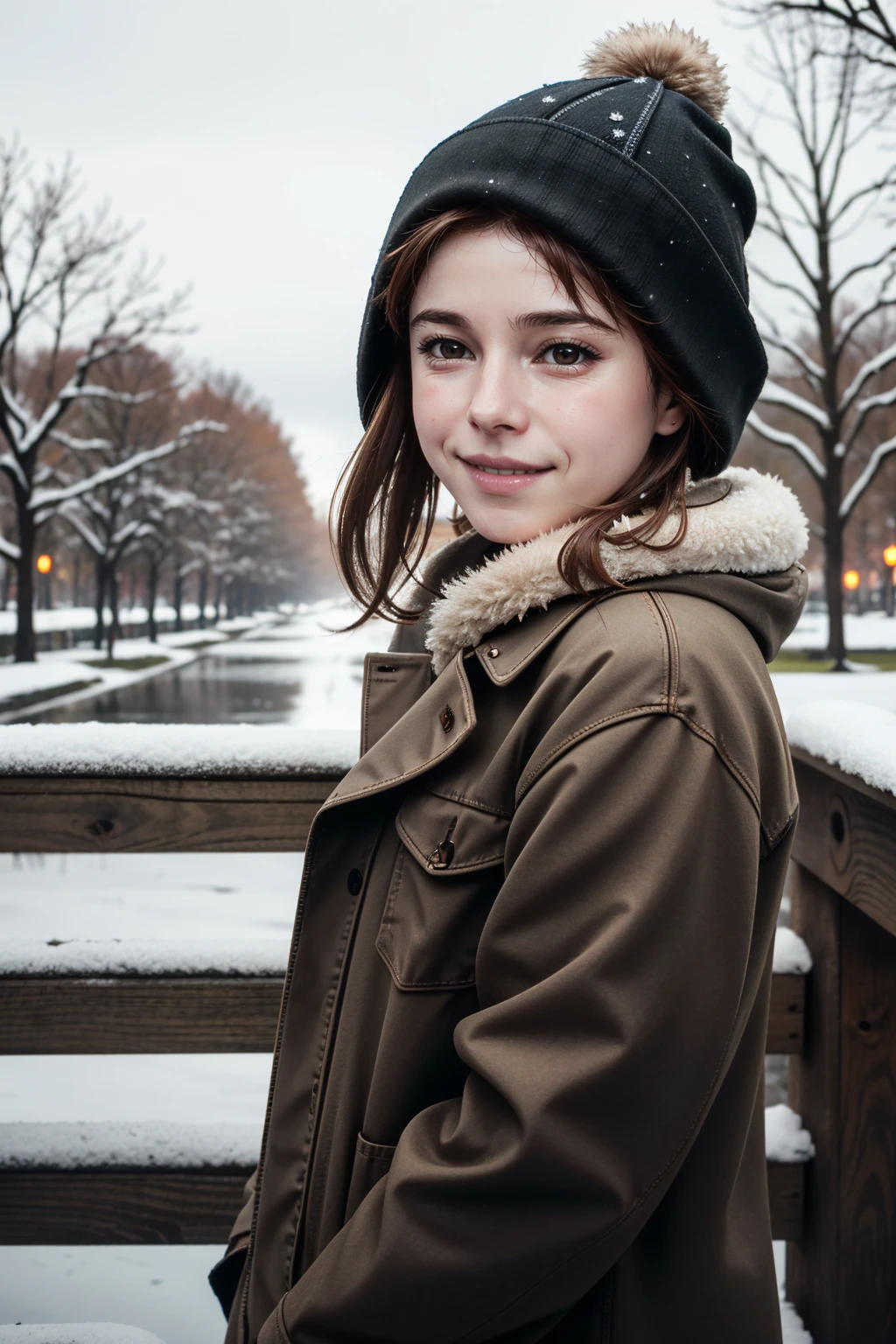 ((ultra detailed, masterpiece, absurdres))
<lora:DPDIMKate:0.9>
DPDIMKate, 1girl, brown hair, brown eyes, in a winter wonderland, cowboy shot, winter clothing, smile