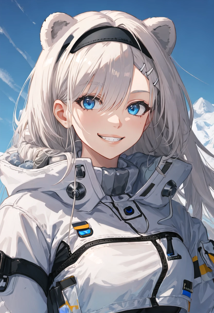 best quality, masterpiece, highres, solo, {aurora_arknights:0.90}, evil_grin, evil_smile, grin, portrait, looking at viewer