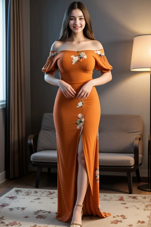 ((1 girl, 22 y.o, Masterpiece, best quality, cinematic lighting, 8k, full body shot, long hair, hourglass body)), (smile:0.85), (realistic background:1.2)
<lora:Long_Dress_H6_By_Stable_yogi:1> orange off-shoulder dress, floral print