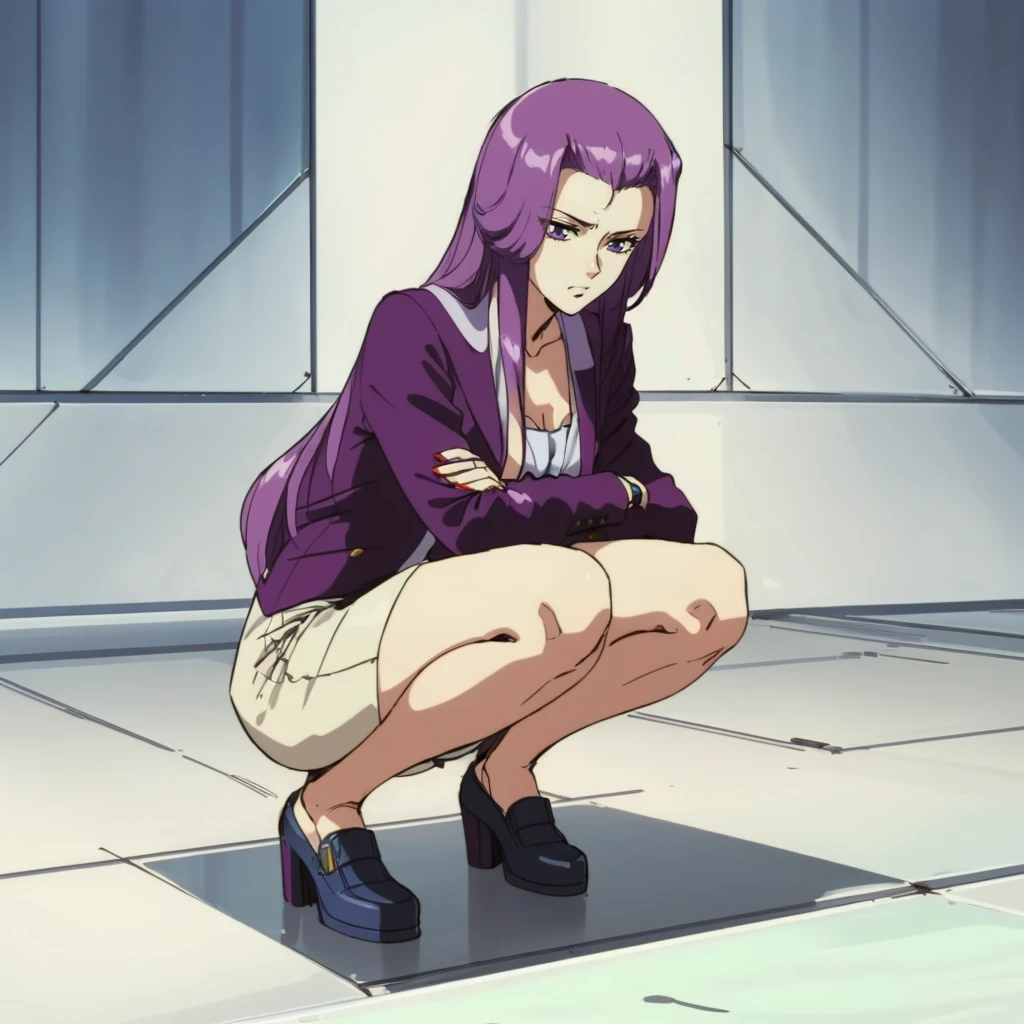 <lora:Kate001:0.7>,
Kate,1girl,purple hair,forehead,long hair,
solo,
jacket,collarbonea,shirt,tight skirt,
full body,squatting,