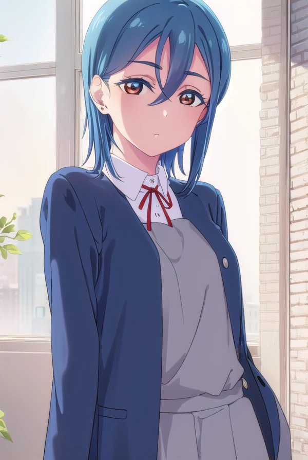 shikiwakana, <lora:shiki wakana s2-lora-nochekaiser:1>,
shiki wakana, short hair, bangs, (red eyes:1.3), hair between eyes, blue hair, earrings, stud earrings,
BREAK shirt, dress, ribbon, school uniform, jacket, white shirt, open clothes, collared shirt, open jacket, red ribbon, neck ribbon, blue jacket, pinafore dress, grey dress, yuigaoka school uniform,
BREAK indoors, classroom,
BREAK looking at viewer, (cowboy shot:1.5),
BREAK <lyco:GoodHands-beta2:1>, (masterpiece:1.2), best quality, high resolution, unity 8k wallpaper, (illustration:0.8), (beautiful detailed eyes:1.6), extremely detailed face, perfect lighting, extremely detailed CG, (perfect hands, perfect anatomy),