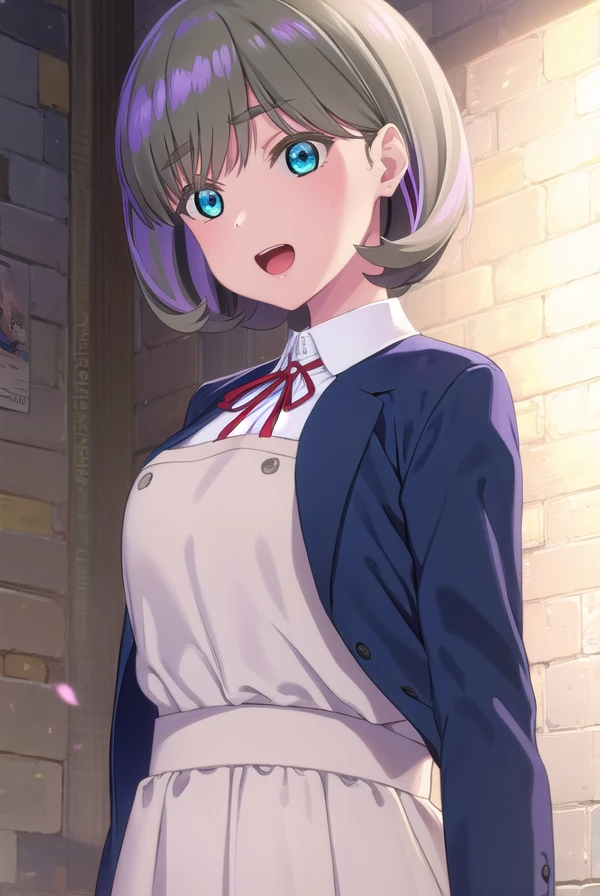 keketang, <lora:keke tang s2-lora-nochekaiser:1>,
keke tang, short hair, blue eyes, grey hair, multicolored hair, streaked hair, smile, open mouth, teeth,
BREAK shirt, dress, ribbon, school uniform, jacket, white shirt, open clothes, collared shirt, open jacket, red ribbon, neck ribbon, blue jacket, pinafore dress, grey dress, yuigaoka school uniform,
BREAK indoors, classroom,
BREAK looking at viewer, (cowboy shot:1.5),
BREAK <lyco:GoodHands-beta2:1>, (masterpiece:1.2), best quality, high resolution, unity 8k wallpaper, (illustration:0.8), (beautiful detailed eyes:1.6), extremely detailed face, perfect lighting, extremely detailed CG, (perfect hands, perfect anatomy),