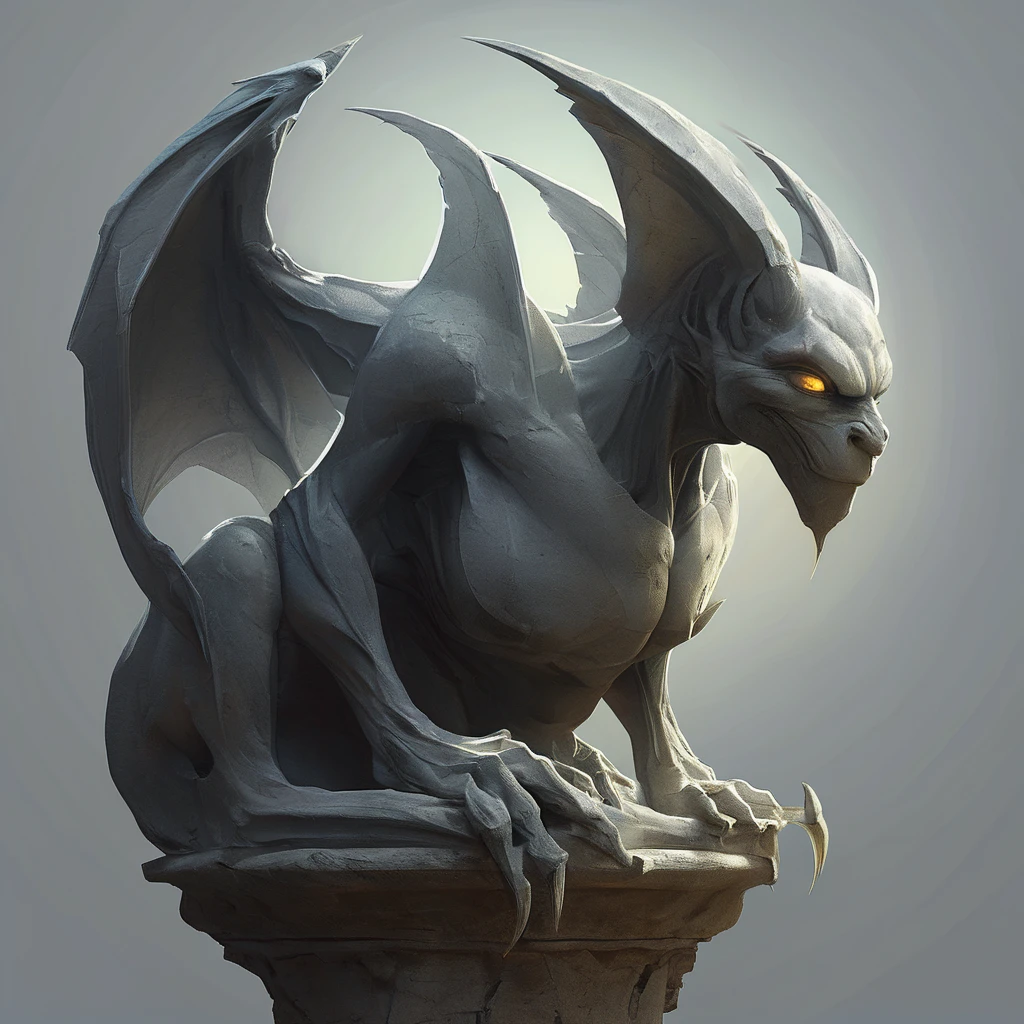 <lora:artfullygargoyle_sdxl_v1:1>,Logo,Gargoyles are magical creatures that were originally created by a very powerful cleric from stone statues. The first gargoyles were terrible winged stone monsters,designed to protect holy places from evil spirits. Still,during a huge magical battle,their inner being was altered and they became fully conscious creatures that have a very high affinity for magic. After centuries of magical modifications and enhancements,gargoyles are nowadays a very much changed race that is not warlike at all but rely entirely upon magic,