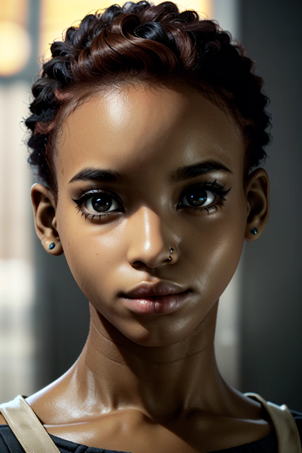 ((ultra detailed, masterpiece, absurdres))
<lora:DPDIMJamie:0.9>
DPDIMJamie, 1girl, dark skin, brown eyes, short hair, red hair, portrait