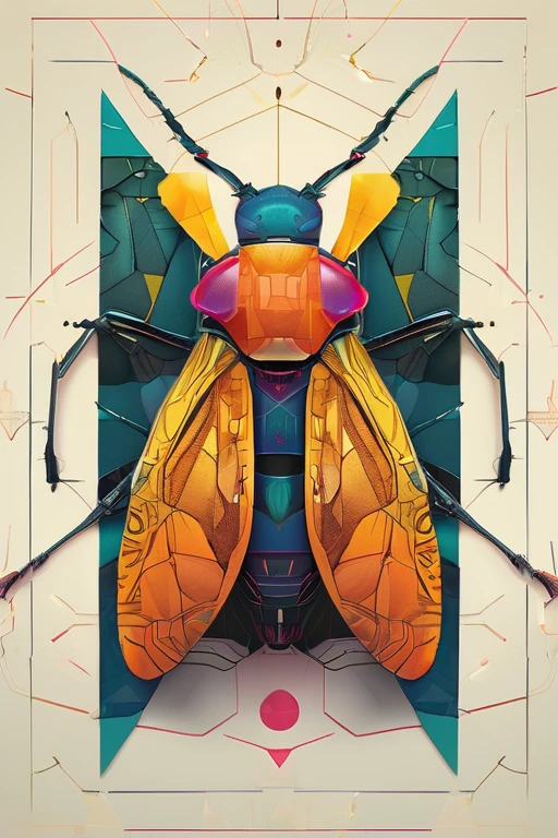 <lora:artfullyinsect_-_v1:0.5>,the front of a new card showing a insect,an abstract graphic of an abstract colorful thing,this colorful illustratio is very abstract,architectural illustrator,colorful minimalism,detailed rendering,fragmented planes,inventive character designs,in the style of multifaceted geometry,in the style of futuristic cyberpunk,hyper-realistic animal illustrations,kimoicore,loose,majestic composition,mechanica,de,gns, textured illustrations, symmetry, staining