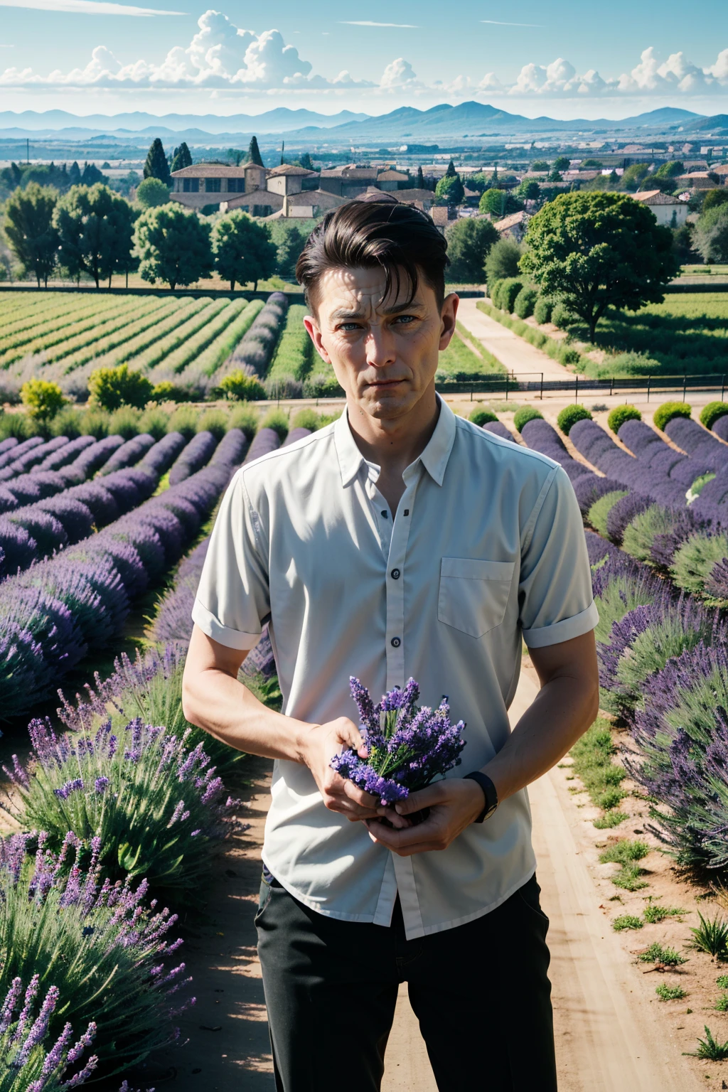 ((ultra detailed, masterpiece, absurdres))
<lora:DPCurator:0.8>
DPCurator, 1boy, short hair, blue eyes, Aerial View of Lavender Fields in Provence