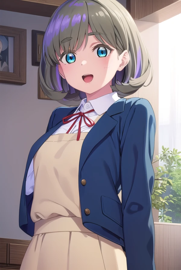 keketang, <lora:keke tang s2-lora-nochekaiser:1>,
keke tang, short hair, blue eyes, grey hair, multicolored hair, streaked hair, smile, open mouth, teeth,
BREAK shirt, dress, ribbon, school uniform, jacket, white shirt, open clothes, collared shirt, open jacket, red ribbon, neck ribbon, blue jacket, pinafore dress, grey dress, yuigaoka school uniform,
BREAK indoors, classroom,
BREAK looking at viewer, (cowboy shot:1.5),
BREAK <lyco:GoodHands-beta2:1>, (masterpiece:1.2), best quality, high resolution, unity 8k wallpaper, (illustration:0.8), (beautiful detailed eyes:1.6), extremely detailed face, perfect lighting, extremely detailed CG, (perfect hands, perfect anatomy),