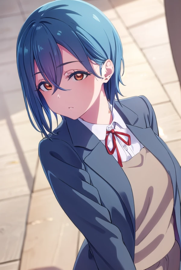 shikiwakana, <lora:shiki wakana s2-lora-nochekaiser:1>,
shiki wakana, short hair, bangs, (red eyes:1.3), hair between eyes, blue hair, earrings, stud earrings,
BREAK shirt, dress, ribbon, school uniform, jacket, white shirt, open clothes, collared shirt, open jacket, red ribbon, neck ribbon, blue jacket, pinafore dress, grey dress, yuigaoka school uniform,
BREAK indoors, classroom,
BREAK looking at viewer, (cowboy shot:1.5),
BREAK <lyco:GoodHands-beta2:1>, (masterpiece:1.2), best quality, high resolution, unity 8k wallpaper, (illustration:0.8), (beautiful detailed eyes:1.6), extremely detailed face, perfect lighting, extremely detailed CG, (perfect hands, perfect anatomy),