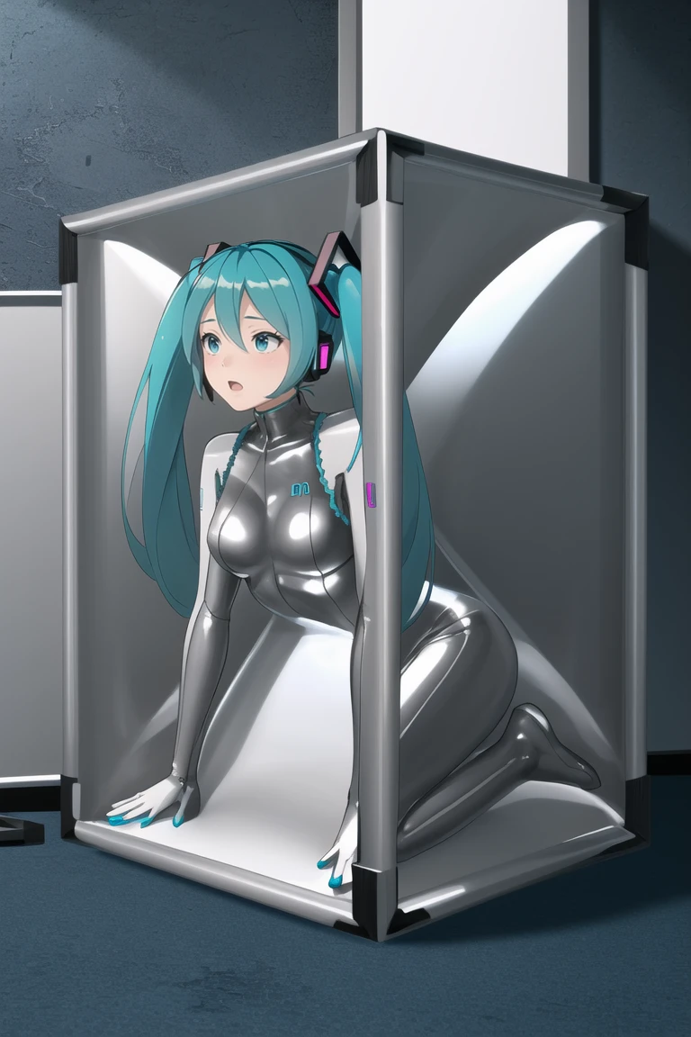 masterpiece, best quality, CG, wallpaper, HDR, high quality, high-definition, extremely detailed, vacuumcube, hatsune miku, bodysuit,