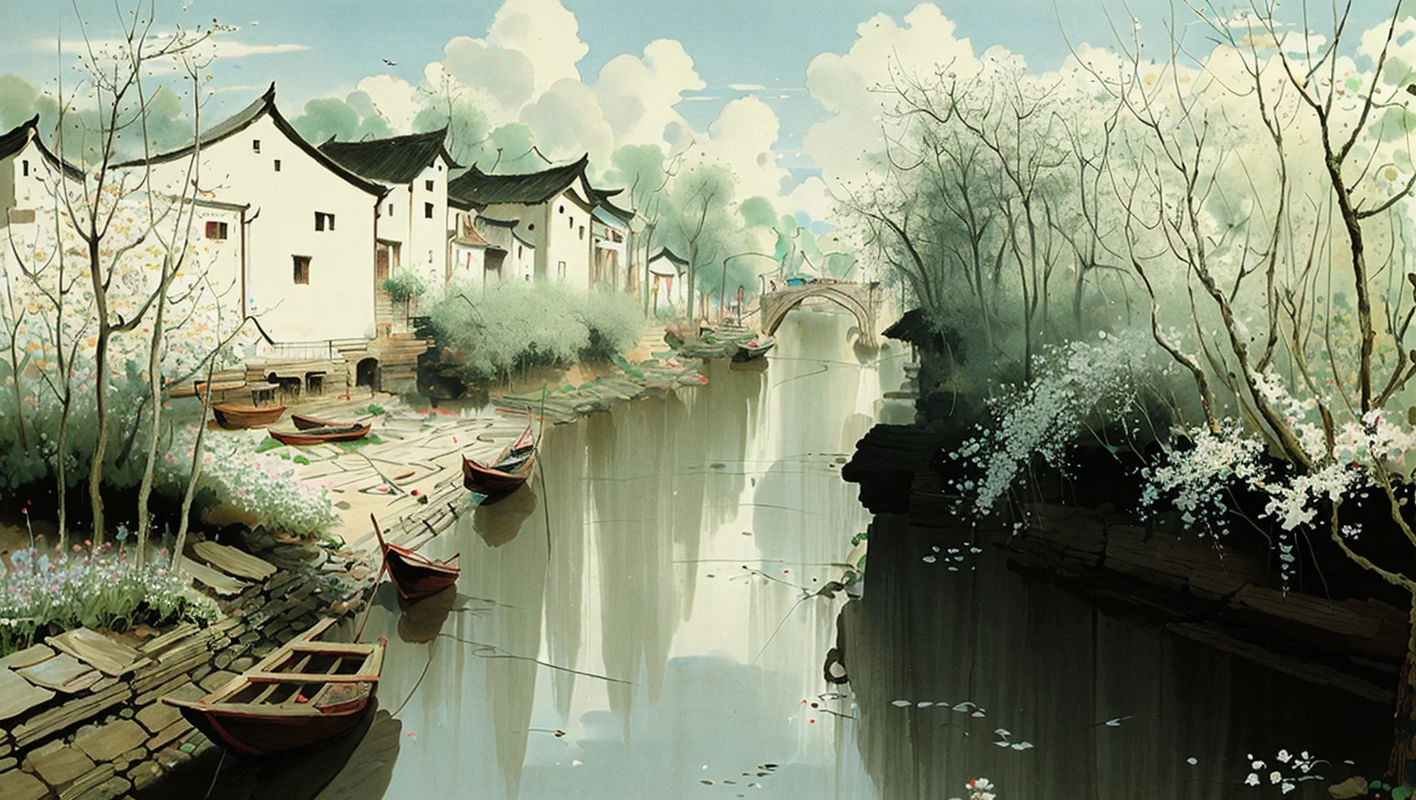 best quality,masterpiece,highly detailed,ultra-detailed,
<lora:neg4all_bdsqlsz_V3.5:-1>, <lora:Jiangnan:1>
cityscape, riverbank, boat,traditional media, blue sky, overgrown, plants,flowers
