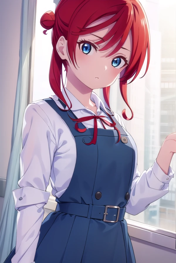 meiyoneme, <lora:mei yoneme s2-lora-nochekaiser:1>,
mei yoneme, bangs, blue eyes, hair between eyes, red hair, hair bun, single hair bun, single side bun,
BREAK shirt, dress, ribbon, school uniform, jacket, white shirt, open clothes, collared shirt, open jacket, red ribbon, neck ribbon, blue jacket, pinafore dress, grey dress, yuigaoka school uniform,
BREAK indoors, classroom,
BREAK looking at viewer, (cowboy shot:1.5),
BREAK <lyco:GoodHands-beta2:1>, (masterpiece:1.2), best quality, high resolution, unity 8k wallpaper, (illustration:0.8), (beautiful detailed eyes:1.6), extremely detailed face, perfect lighting, extremely detailed CG, (perfect hands, perfect anatomy),