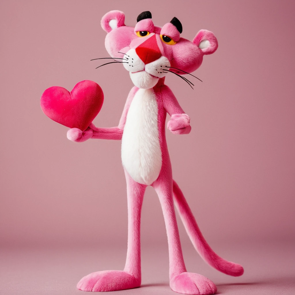 cinematic film still of <lora:The Pink Panther:1>
The Pink Panther a painting of a pink panther holding a heart,anime manga style,solo,standing,tail,full body,closed eyes,hand up,signature,dated,hand on hip,pokemon (creature),no humans,whiskers , cartoon, funny, silly, shallow depth of field, vignette, highly detailed, high budget, bokeh, cinemascope, moody, epic, gorgeous, film grain, grainy