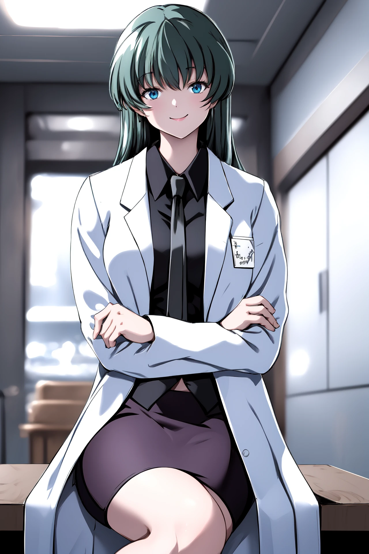 (RAW photo, best quality), 1girl, natural lighting, solo, light smile, crossing arms,
<lora:loveletter_sae_v1_2-000006:1>, loveletter_sae, necktie, labcoat, shirt, pencil skirt,