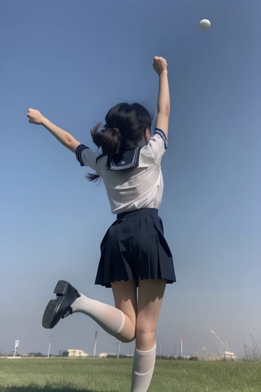 ltra-detailed,highly detailed,best quality,masterpiece,illustration,realistic,photorealistic,
1girl, solo, from behind,
jump,jumping, school uniform,sailor dress,legs folded, arms up, in sky,grass,
<lora:jump_v1_02:1.0>