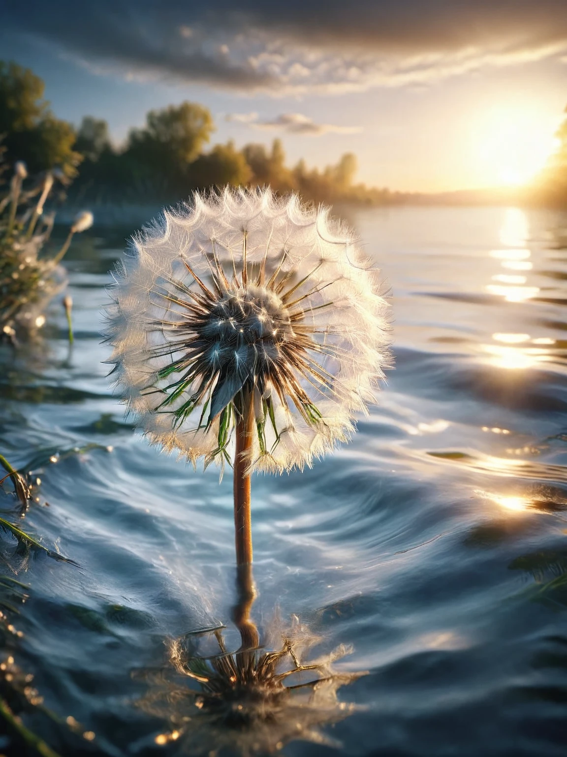 ais-fld a delicate dandelion against the backdrop of a vibrant sunset <lora:Flooded_SDXL:1>