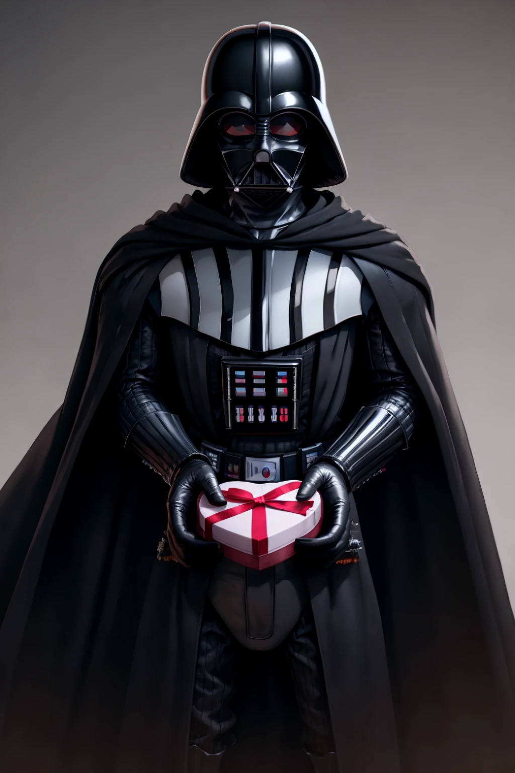 High Quality, Masterpiece, 1boy, IncrsVGiftBoth, <lora:IncomingValentineGiftPOVTwoHands:1.2>, incoming gift, darth vader, Black_outfit,hood, hood_up, darth vader helmet,cape,armor, shoulder armor, <lora:Char_Sigmas_DarthVader:0.45>, heart-shaped box,