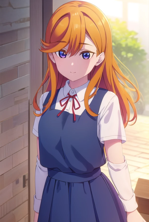 kanonshibuya, <lora:kanon shibuya s2-lora-nochekaiser:1>,
kanon shibuya, long hair, bangs, (purple eyes:1.1), orange hair, hair between eyes, smile,
BREAK shirt, dress, ribbon, school uniform, jacket, white shirt, open clothes, collared shirt, open jacket, red ribbon, neck ribbon, blue jacket, pinafore dress, grey dress, yuigaoka school uniform,
BREAK indoors, classroom,
BREAK looking at viewer, (cowboy shot:1.5),
BREAK <lyco:GoodHands-beta2:1>, (masterpiece:1.2), best quality, high resolution, unity 8k wallpaper, (illustration:0.8), (beautiful detailed eyes:1.6), extremely detailed face, perfect lighting, extremely detailed CG, (perfect hands, perfect anatomy),