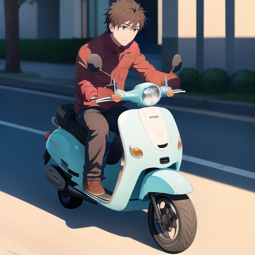 , masterpiece, Highest Quality, Highest Resolution, perfect background, perfect perspective, sharp image, perfect details, perfect lighting, perfect shadows, Perfect lighting, Best background,
perfect anime style, riding scooter, 1boy,